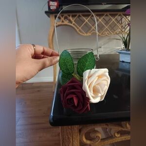 Hanging Glass Jar Roses Tea light Wedding Twine Lantern Decor Set Of 4